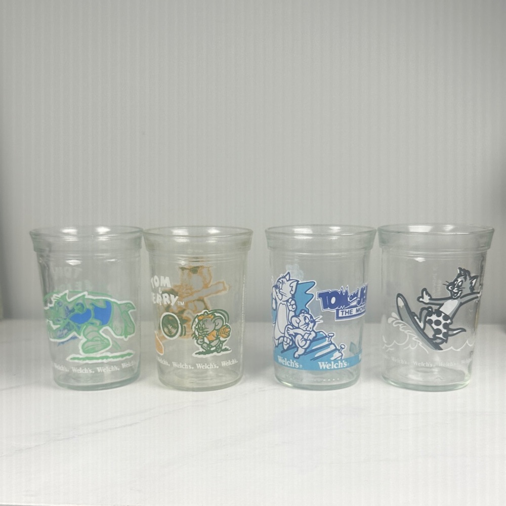Vintage Tom&Jerry Cartoon Character Jelly Glass Set 4-4” 1990